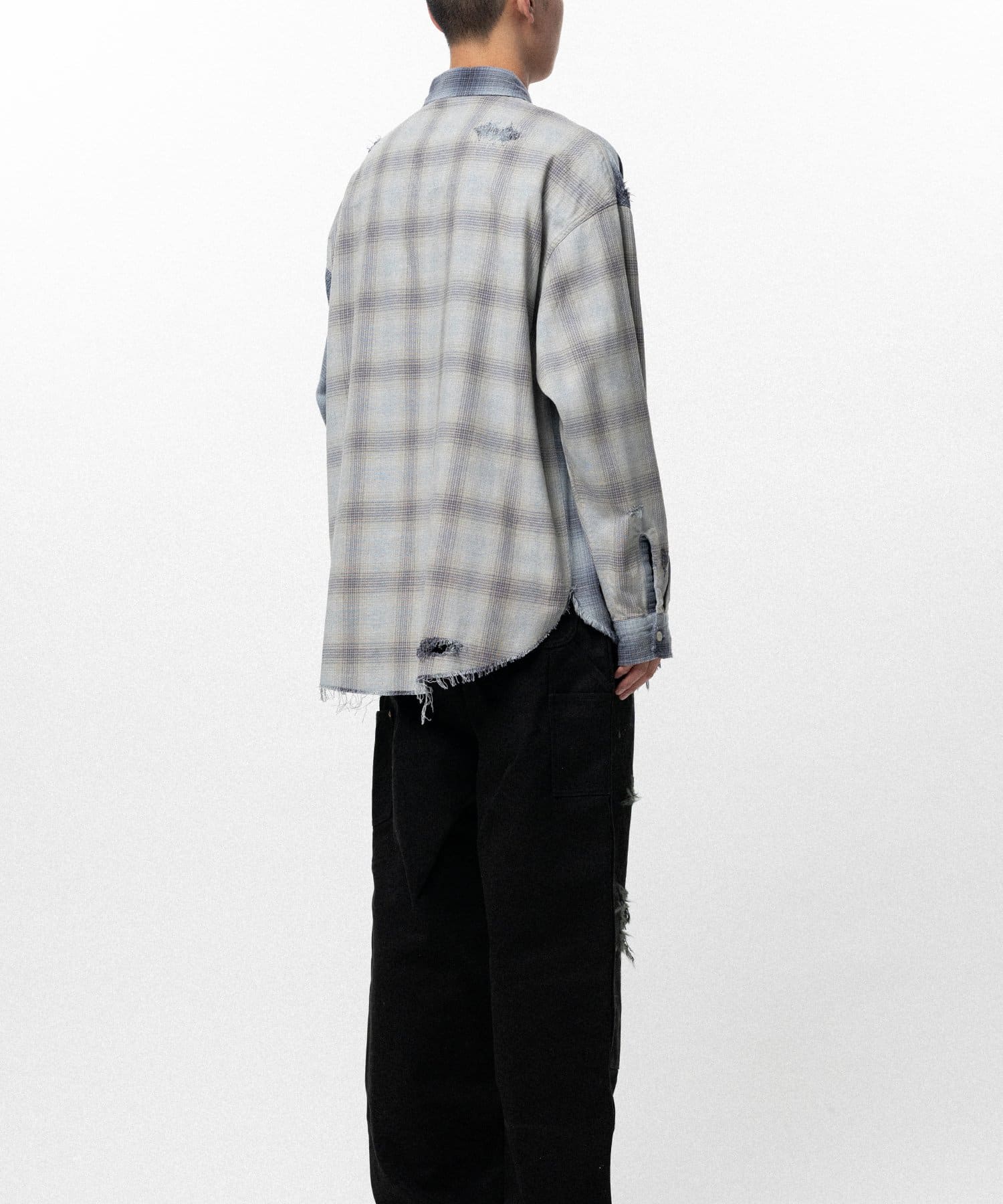 KAMIYA/Repaired Crazy Checked Shirt blue M
