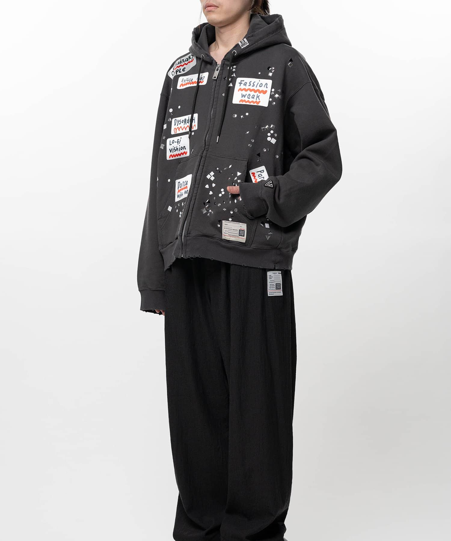 Maison MIHARA YASUHIRO/Embellished Sticker Zip-Up Hoodie black 46