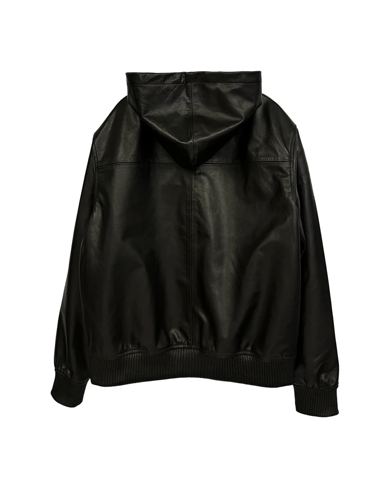 LAST NEST/Leather Hoodie / Black black M