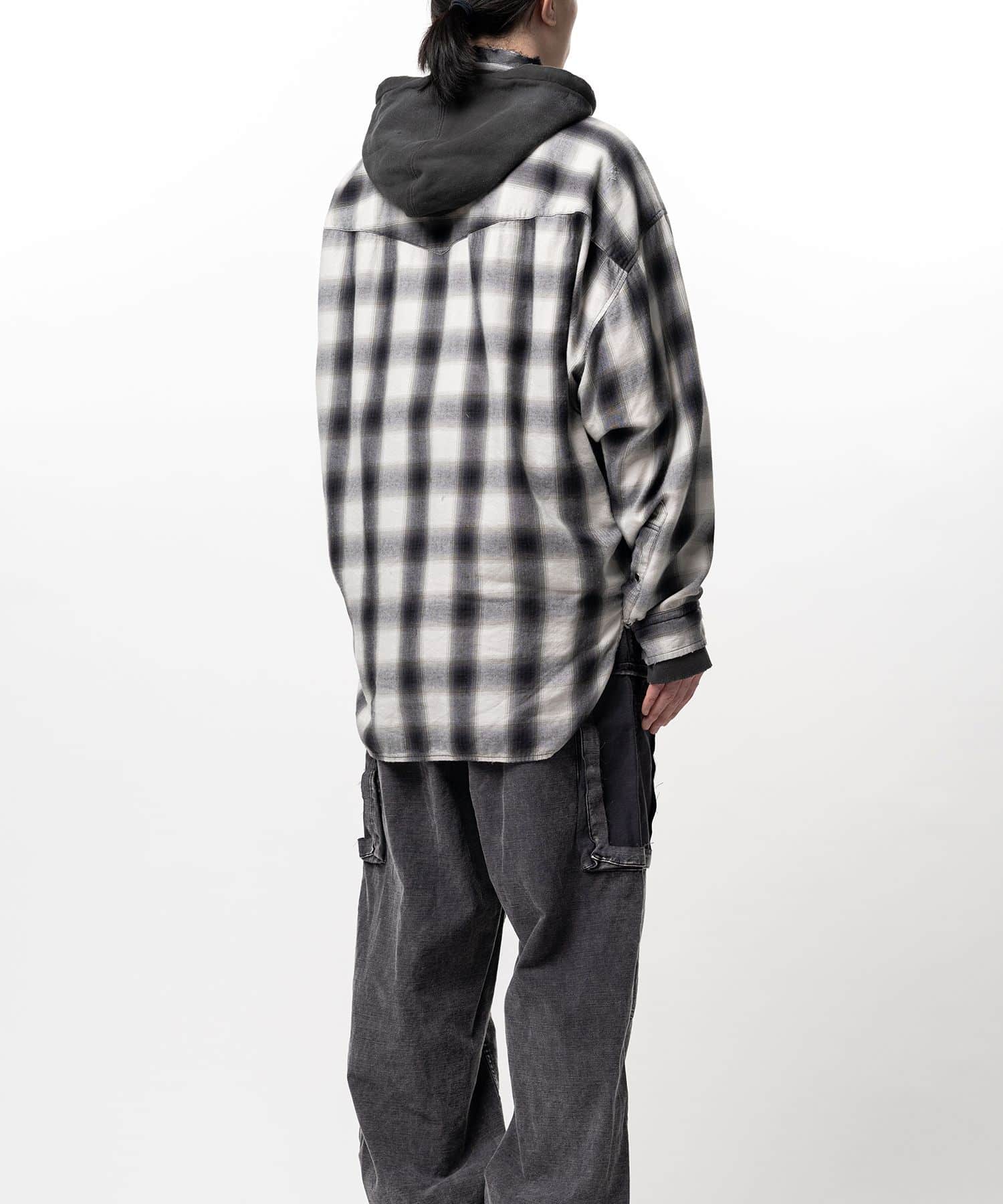 Maison MIHARA YASUHIRO/Hoodie Combine Checkered Shirt black 44