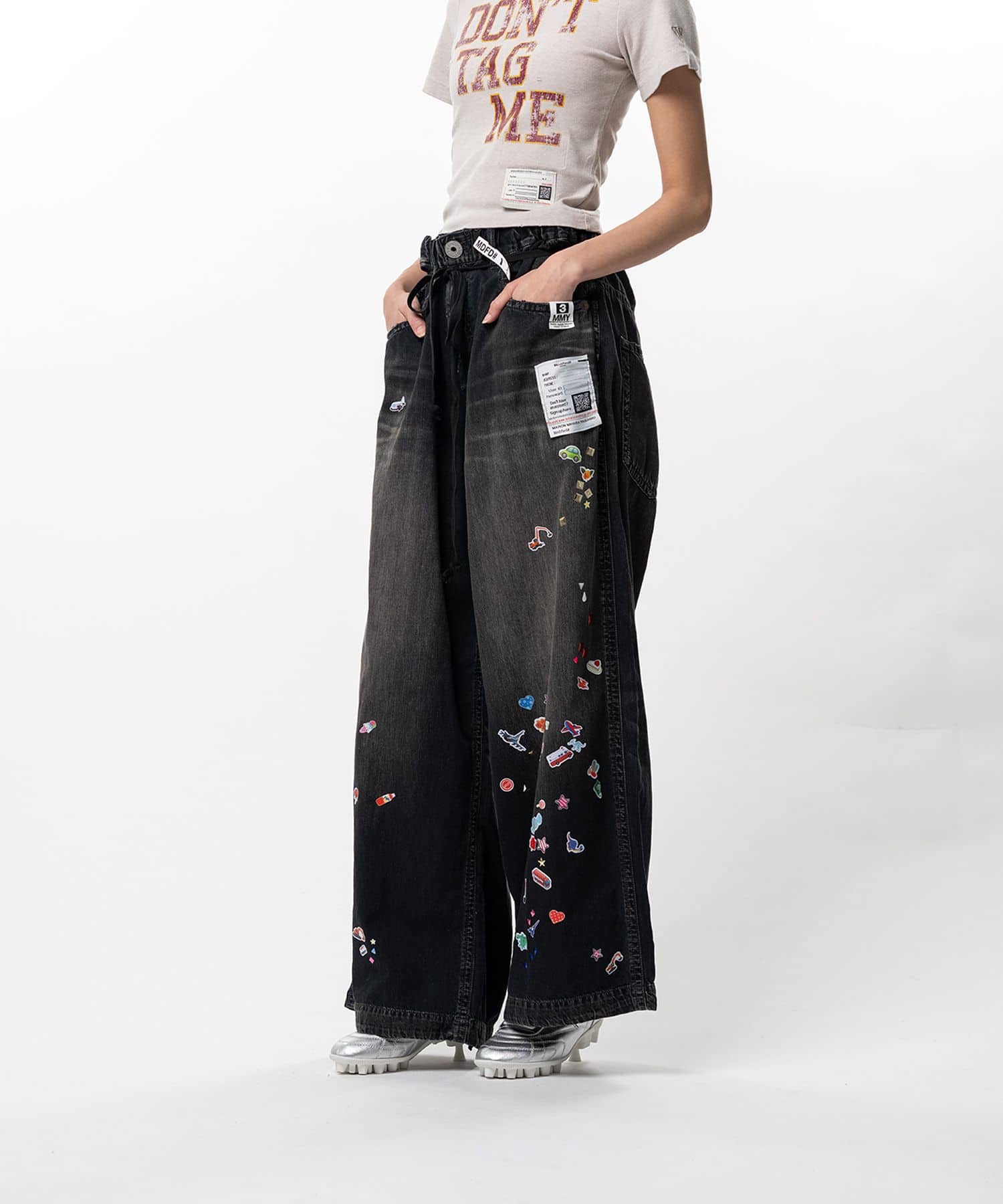 Maison MIHARA YASUHIRO/Kids Sticker Printed Wide Denim Pants black 36