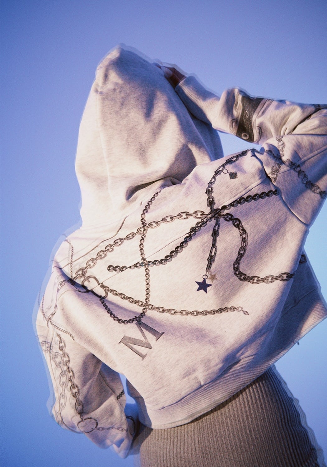 MITSUKI/Mitsuki Printed Hoodie gray F