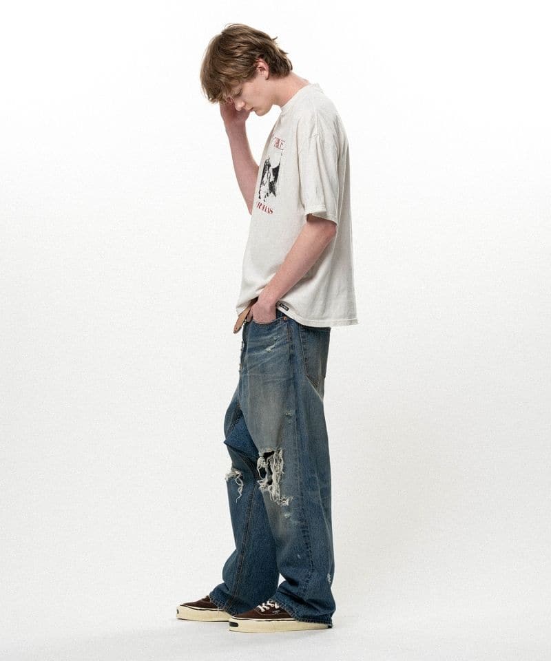 KAMIYA/Distressed Sarouel Denim Pants INDIGO M