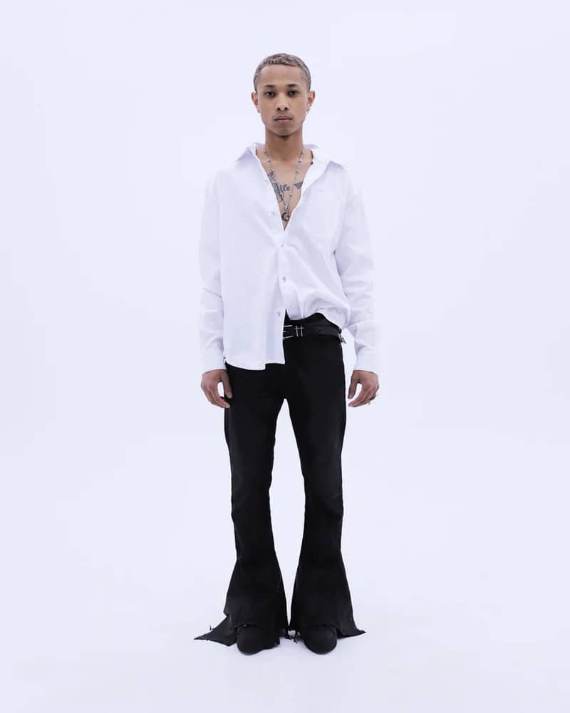 LAST NEST/White Cross Button L/S Shirts / White white L