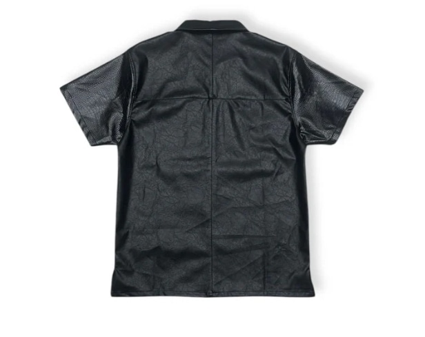 LAST NEST/Leather Switching S/S Shirts / Black black M