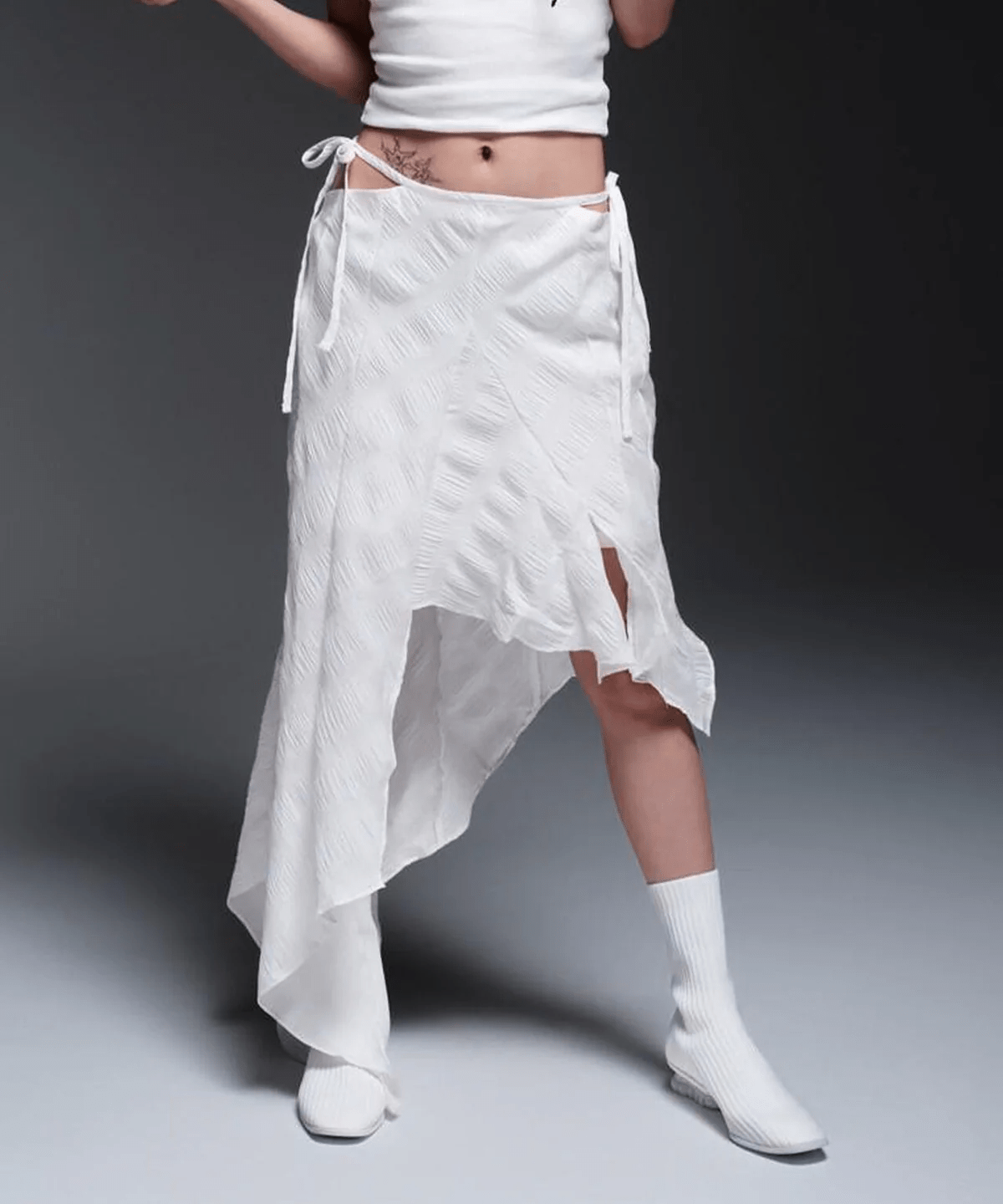MITSUKI/ミツキ/CHECK ASYMME SKIRT white F