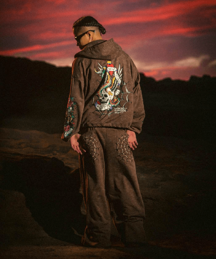 FR(13)NDS × Ed Hardy/フレンズ × エド・ハーディ/コラボ ダブルニースウェットパンツ brown L