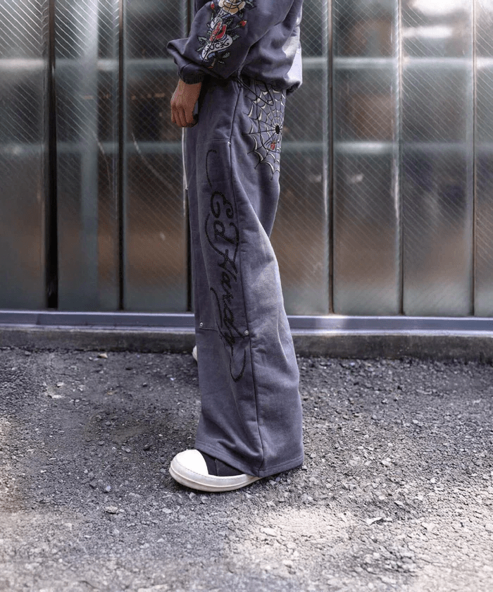 FR(13)NDS × Ed Hardy/フレンズ × エド・ハーディ/コラボ ダブルニースウェットパンツ gray L