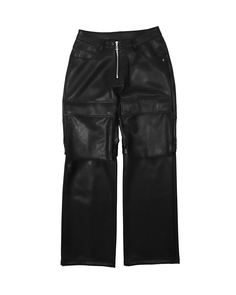 LAST NEST/Faux Leather Cargo Pants V2 / Black black L