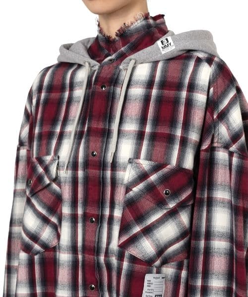 Maison MIHARA YASUHIRO/Hoodie Combine Checkered Shirt(36 red