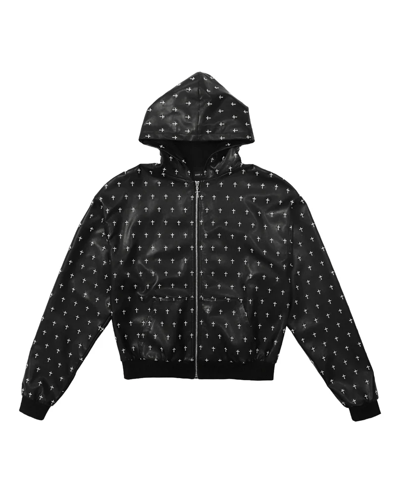 LAST NEST/Allover Cross Zip-up Hoodie / Black black L