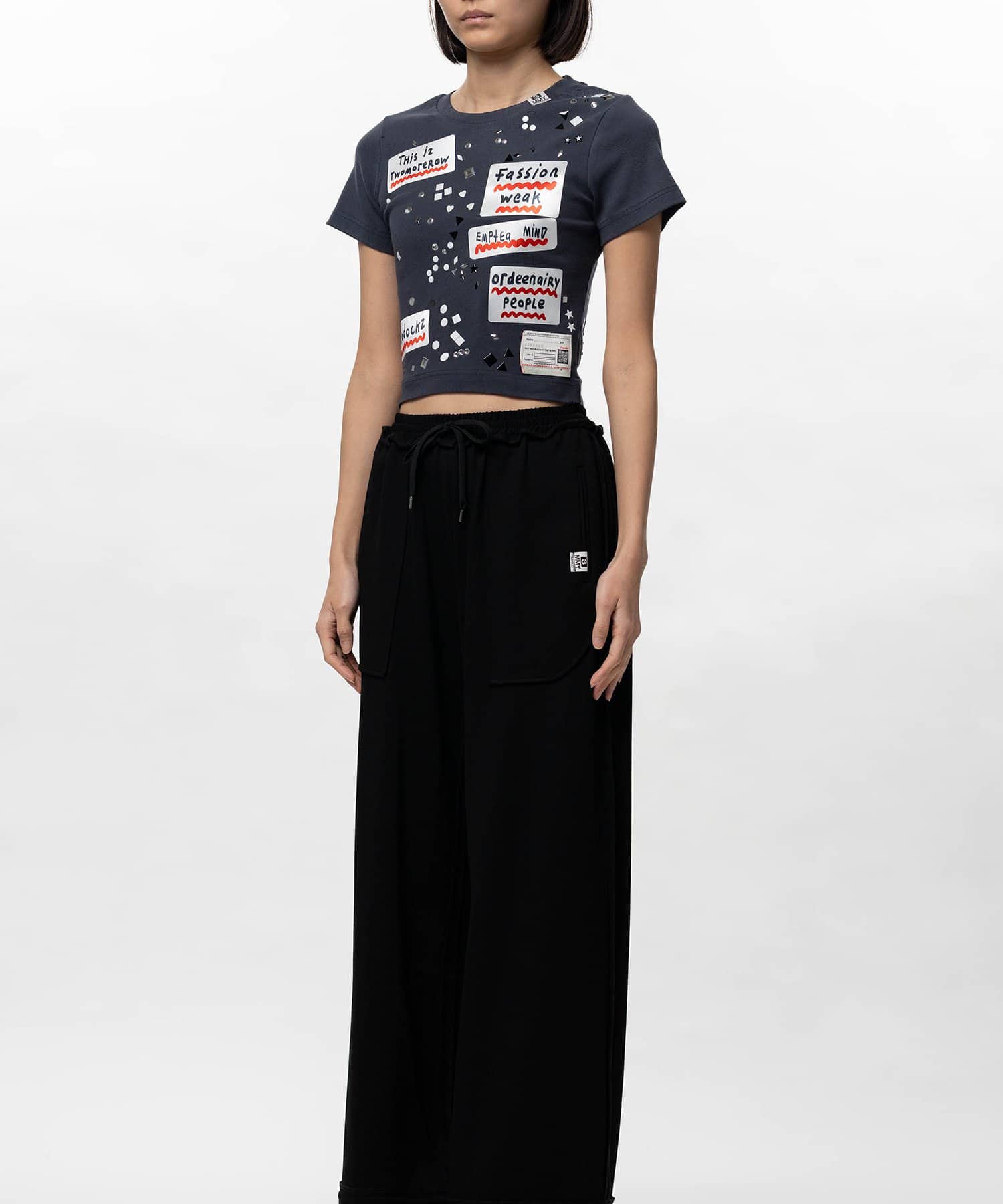 Maison MIHARA YASUHIRO/Embellished Sticker Mini T-shirt black 36