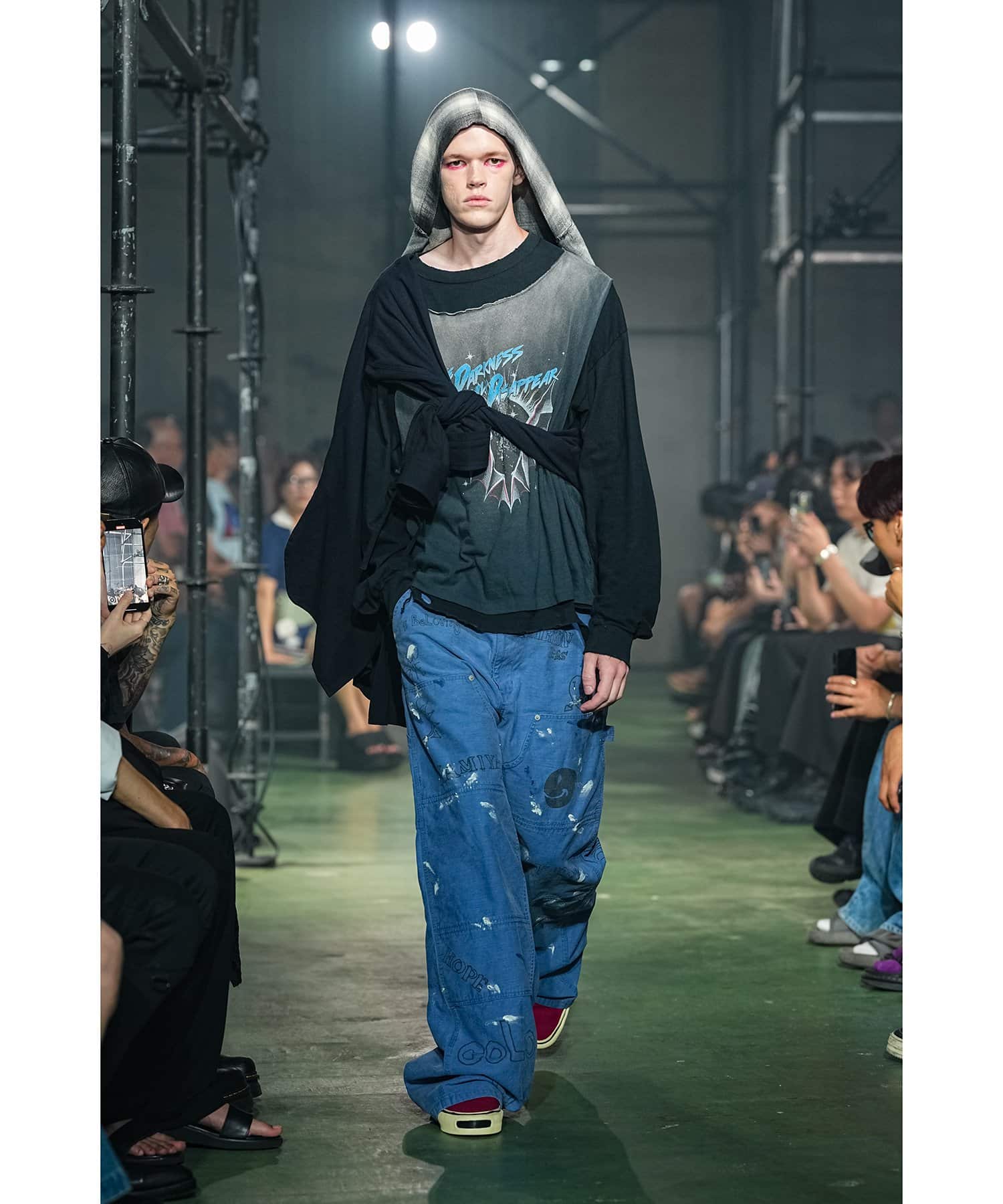 KAMIYA/Hooded Checked Stole black F