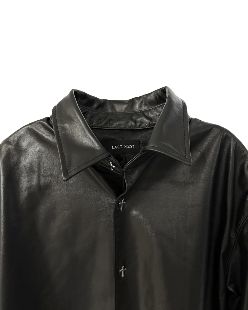 LAST NEST/Leather L/S Shirts / Black black M