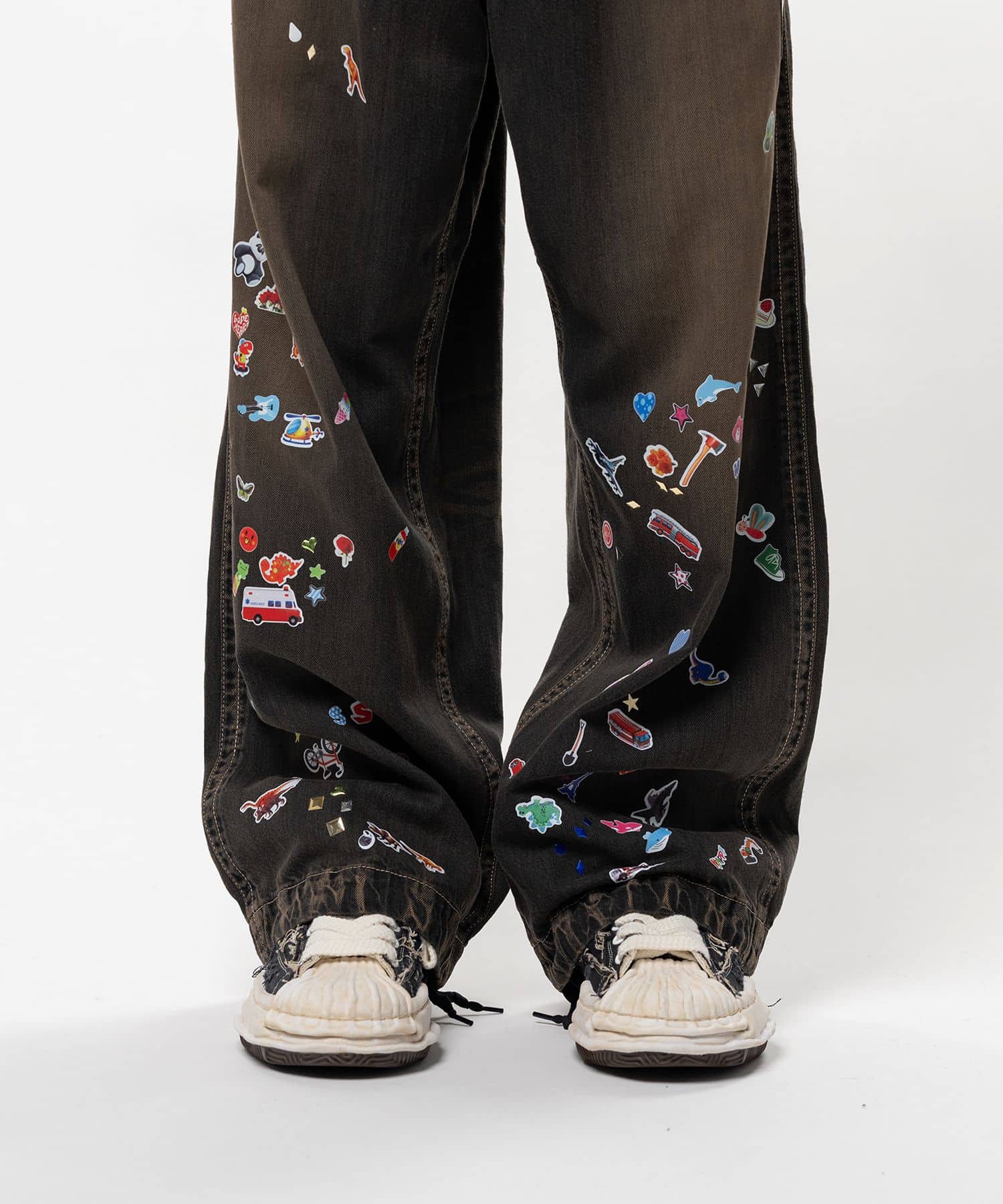 Maison MIHARA YASUHIRO/Kids Sticker Printed Baker Denim Pants black 44