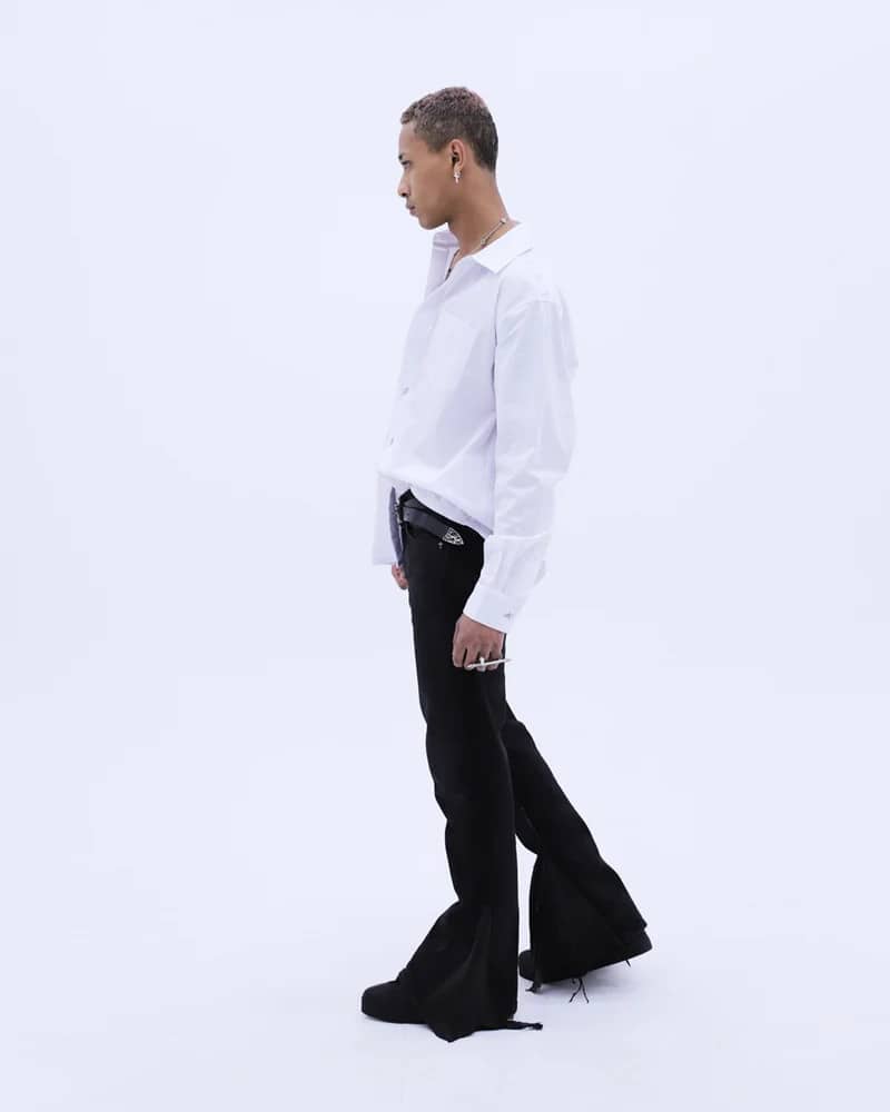 LAST NEST/White Cross Button L/S Shirts / White white L