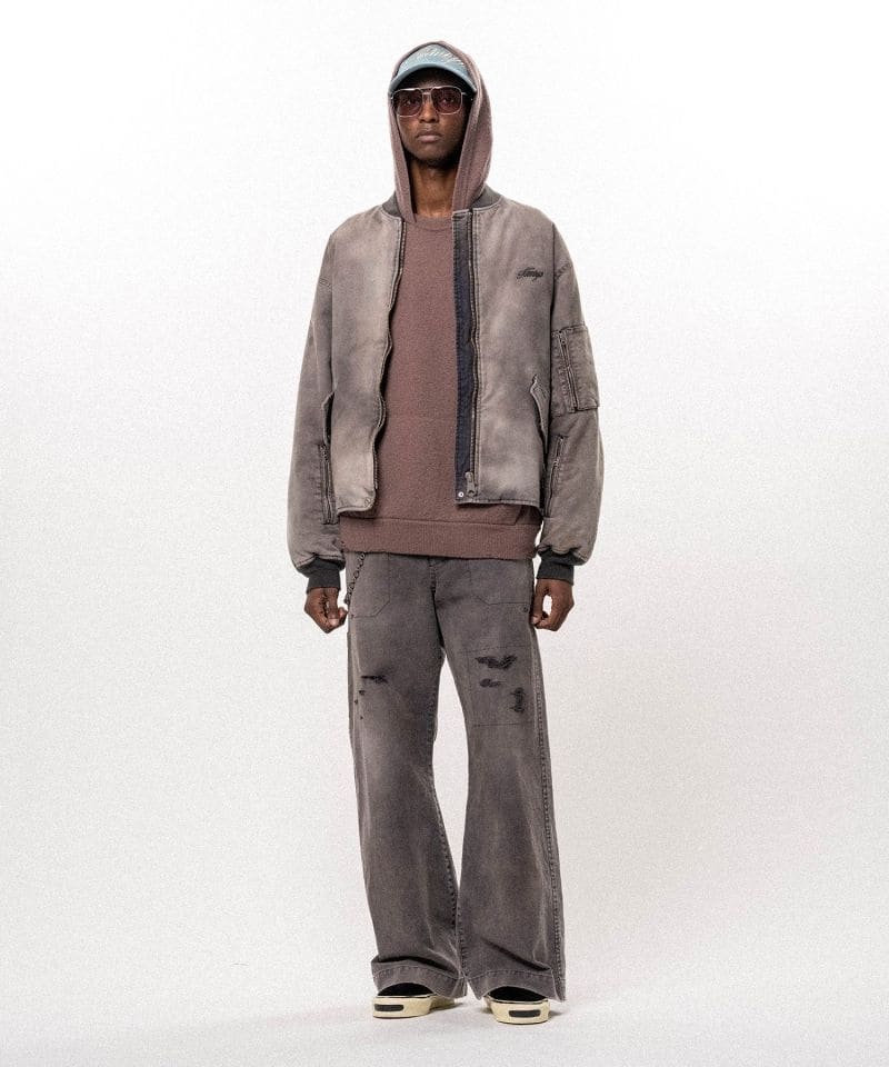 KAMIYA/Embroidered Sun Faded Like Flight Jacket DARK GRAY S