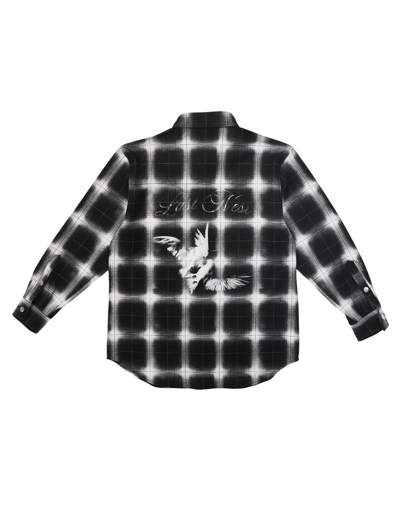 LAST NEST/Printed Flannel Shirts / Black black L