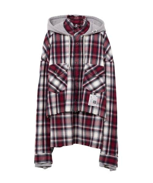 Maison MIHARA YASUHIRO/Hoodie Combine Checkered Shirt(36 red