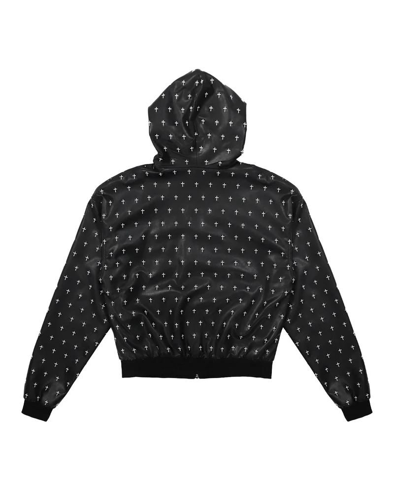 LAST NEST/Allover Cross Zip-up Hoodie / Black black M
