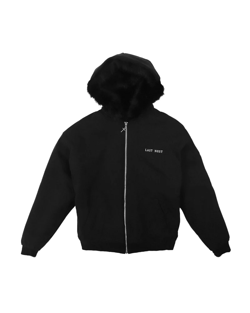 LAST NEST/Reversible Fur Hoodie / Black black XL