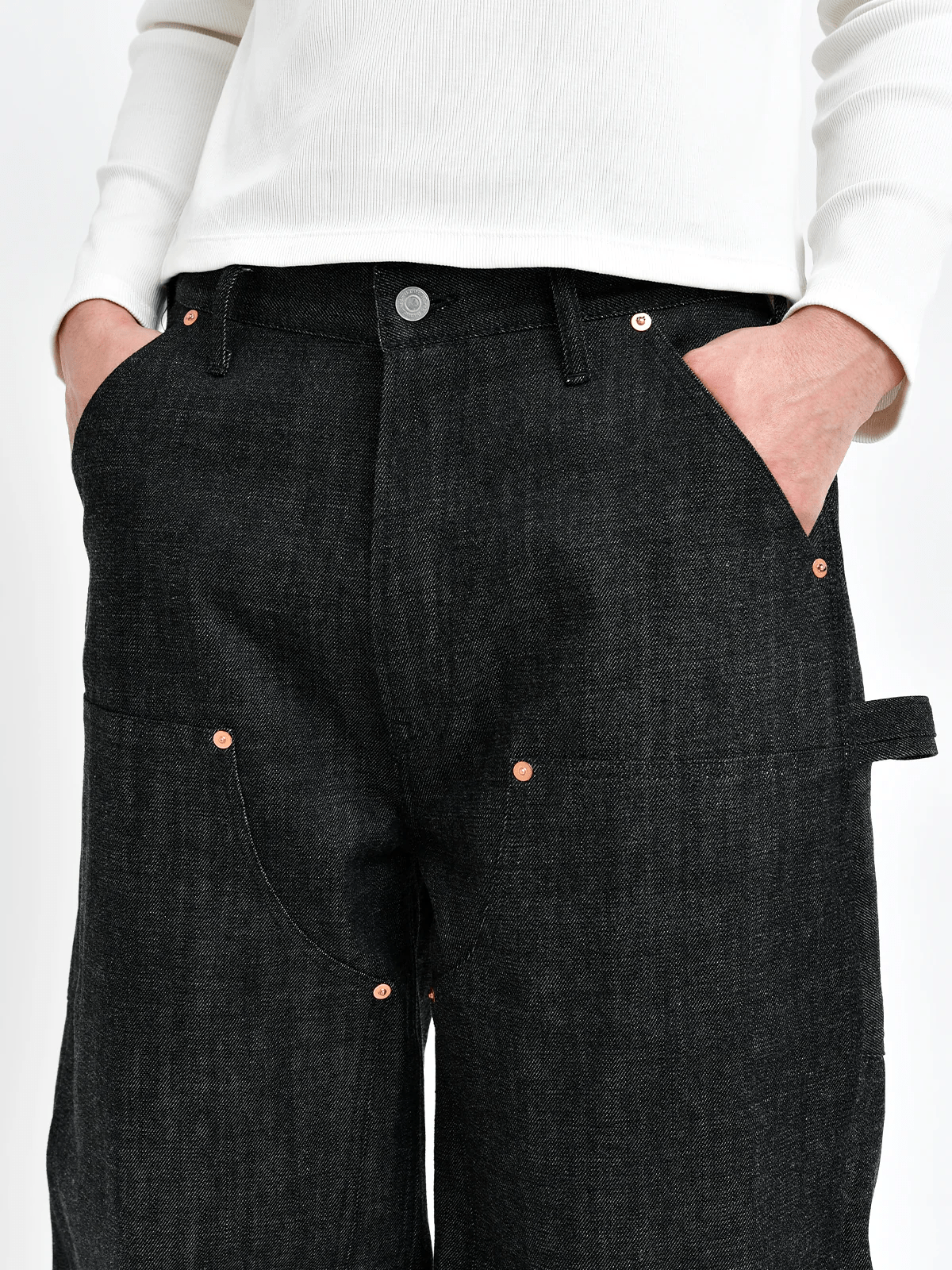 Bante/Japanese Double Knee Denim Pants - Indigo black 1
