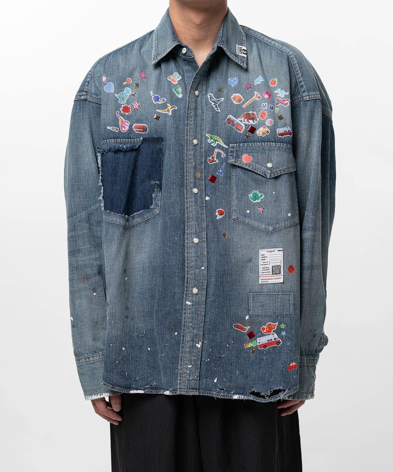 Maison MIHARA YASUHIRO/Kids Sticker Printed Denim Shirt blue 46