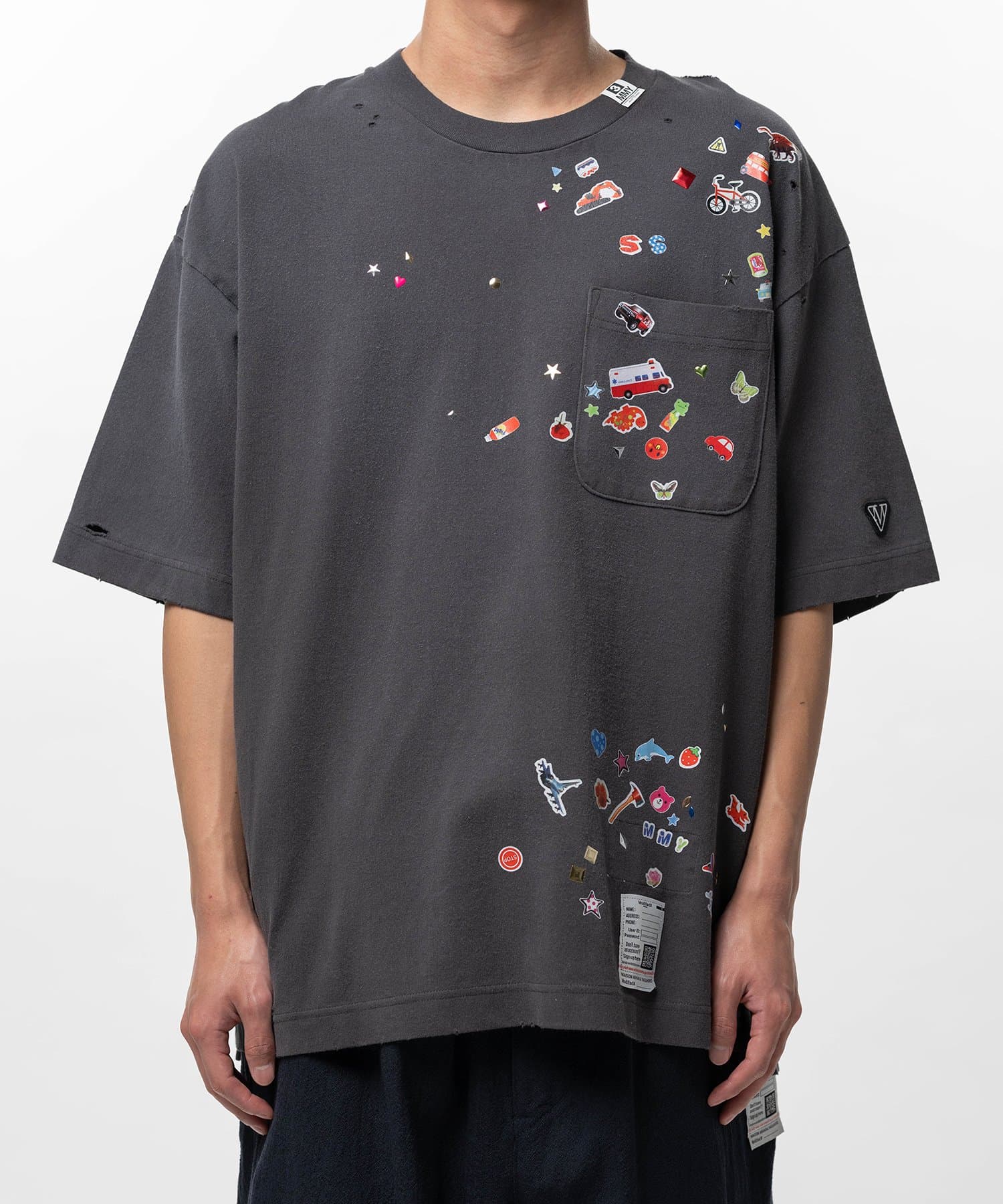 Maison MIHARA YASUHIRO/Kids Sticker Printed T-shirt black 48
