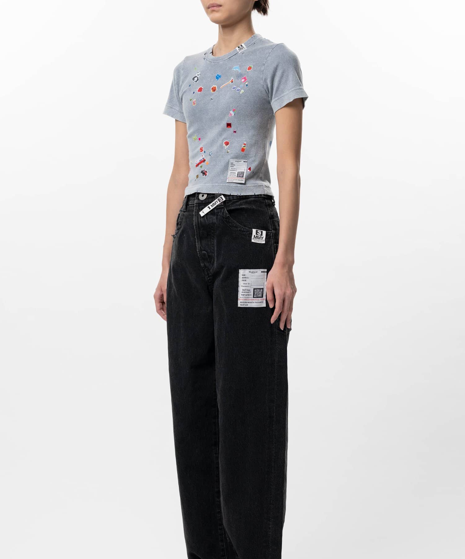 Maison MIHARA YASUHIRO/Kids Sticker Print Bleached Mini T-shirt blue 36