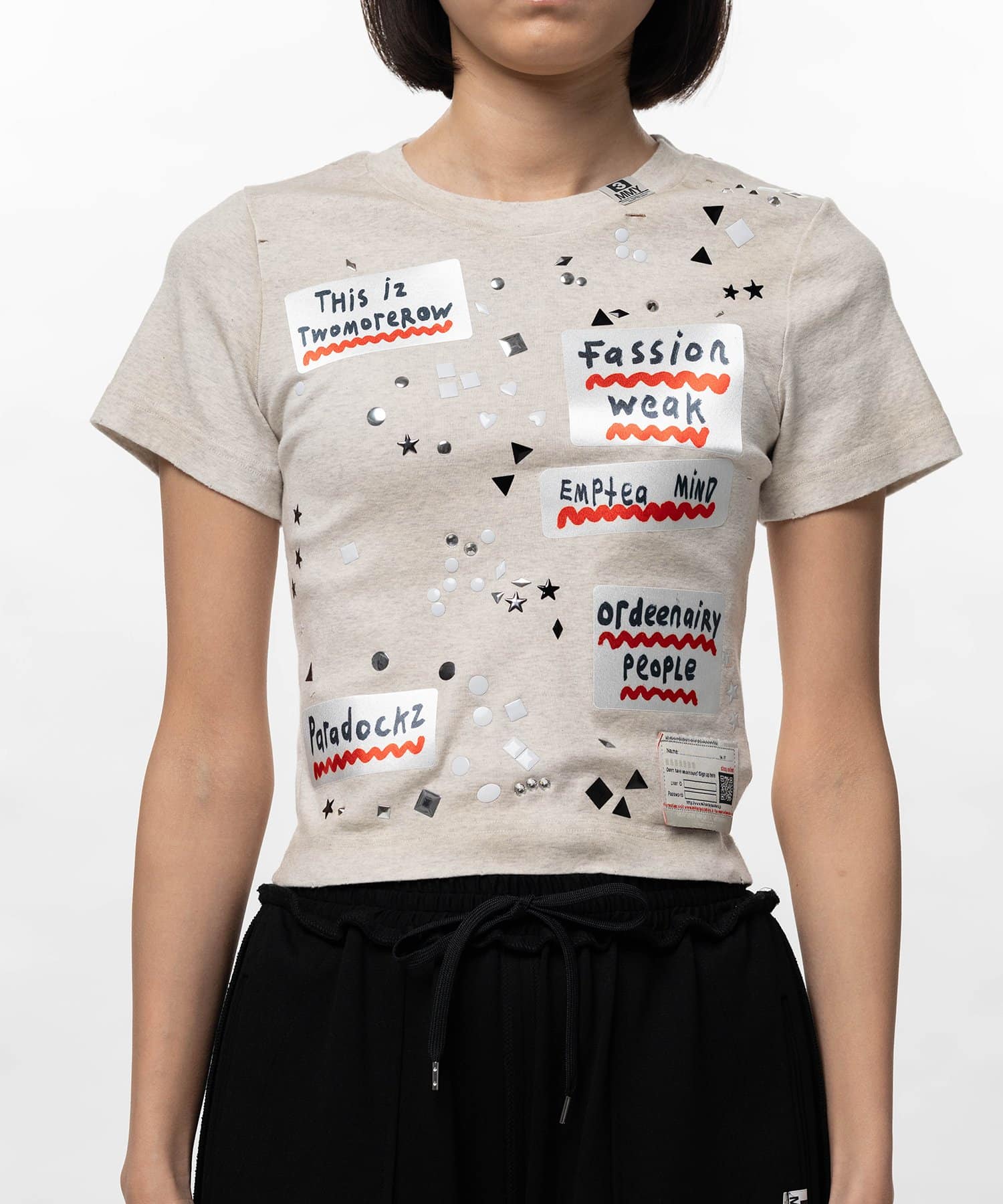 Maison MIHARA YASUHIRO/Embellished Sticker Mini T-shirt white 36