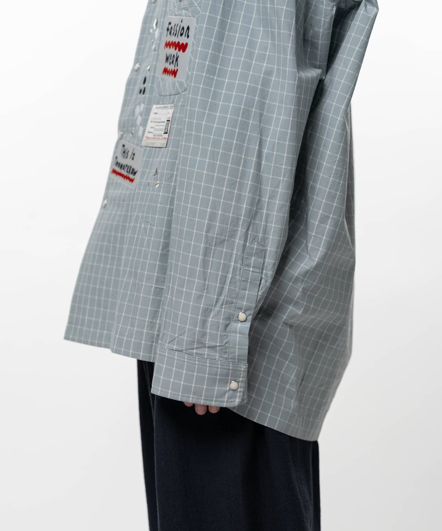 Maison MIHARA YASUHIRO/Embellished Sticker Long Sleeve Check Shirt gray 44