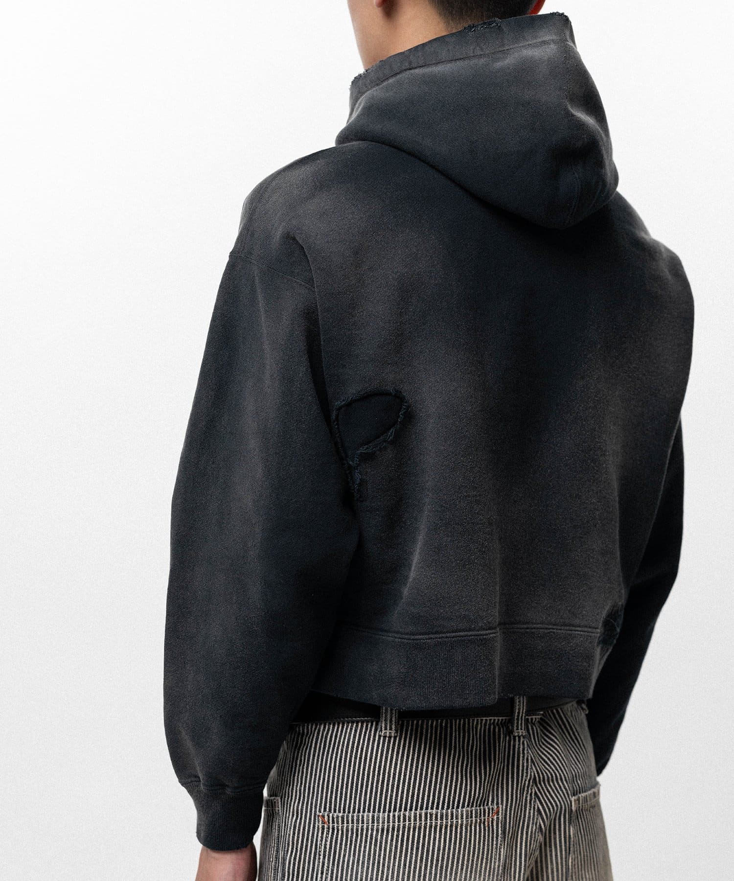 KAMIYA/Repaired Name Patch Zip Short Hoodie black L