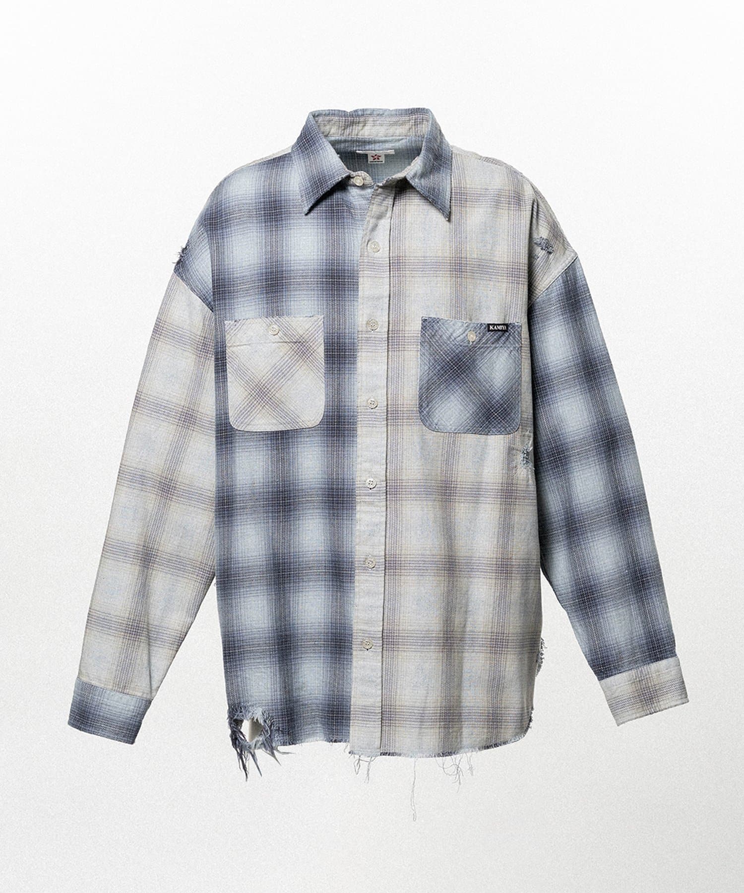 KAMIYA/Repaired Crazy Checked Shirt blue M