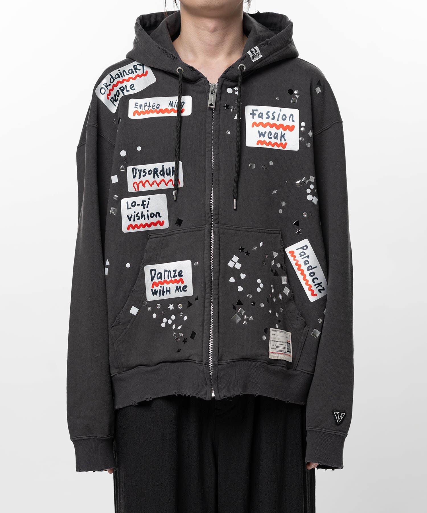Maison MIHARA YASUHIRO/Embellished Sticker Zip-Up Hoodie black 44
