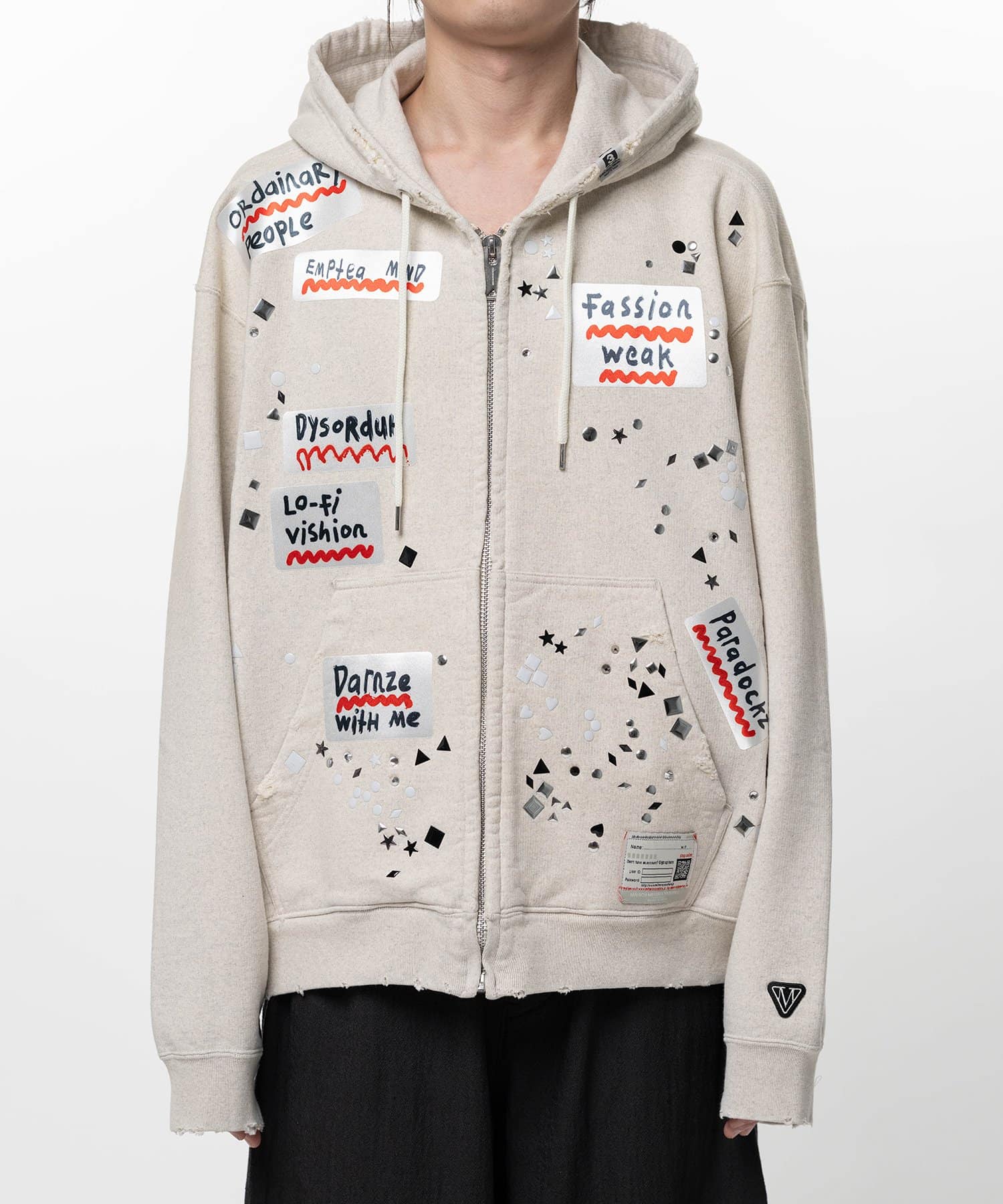 Maison MIHARA YASUHIRO/Embellished Sticker Zip-Up Hoodie white 44