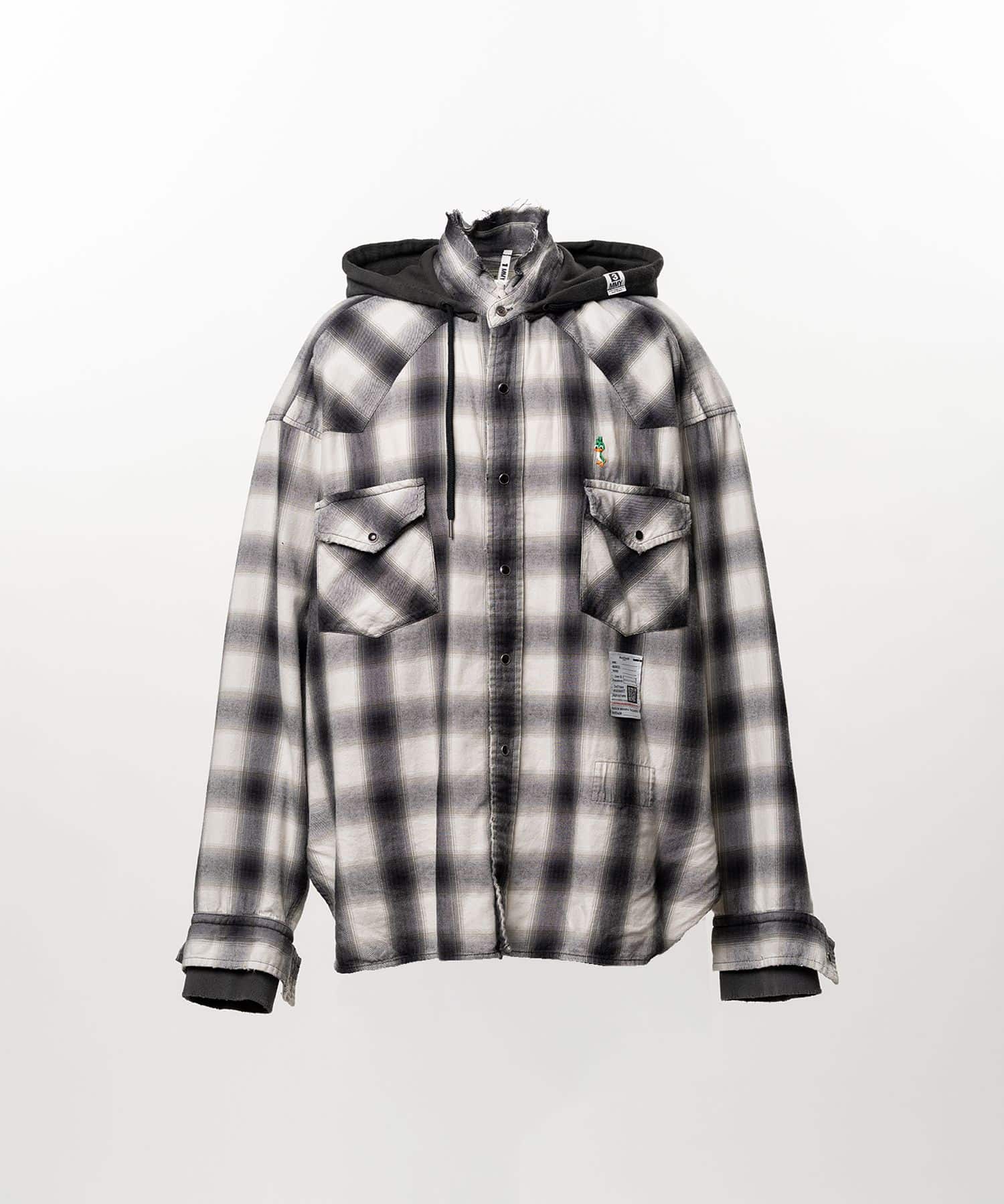 Maison MIHARA YASUHIRO/Hoodie Combine Checkered Shirt black 46