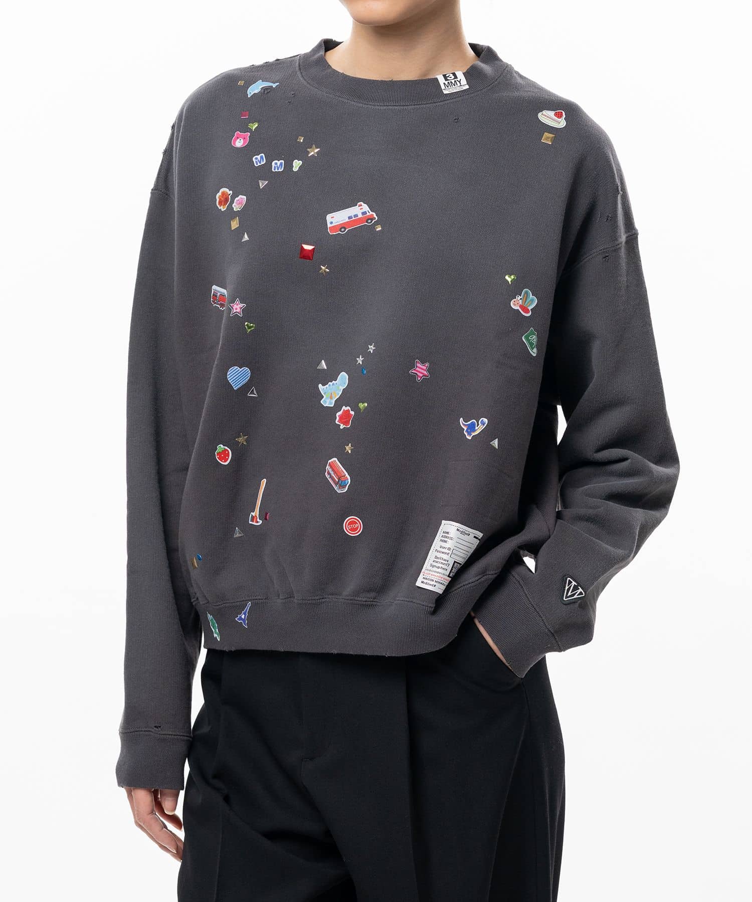Maison MIHARA YASUHIRO/Kids Sticker Printed Sweatshirt black 36