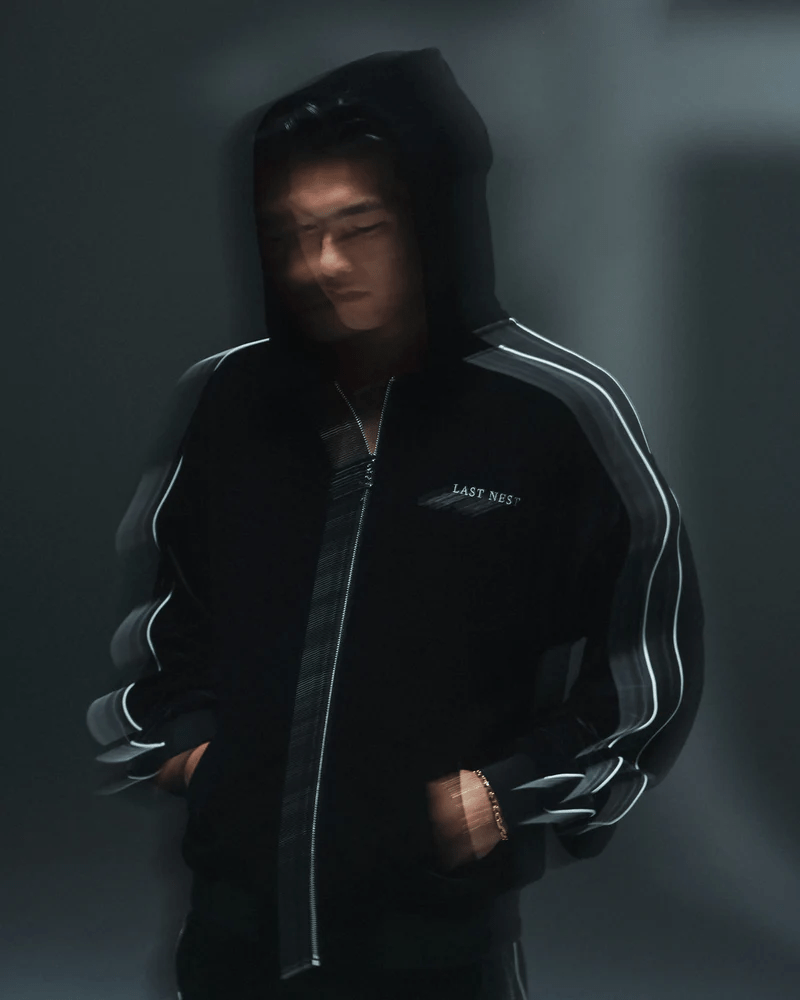 LAST NEST/Velvet Track Hoodie / Black black M
