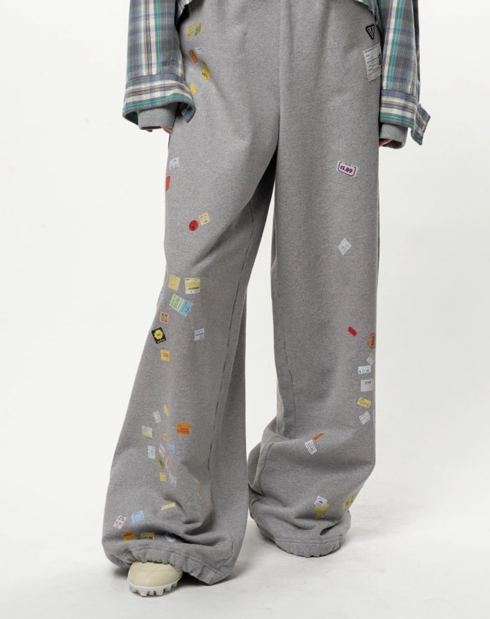 Maison MIHARA YASUHIRO/Price Tag Sticker Printed Wide Sweat Pants gray 36