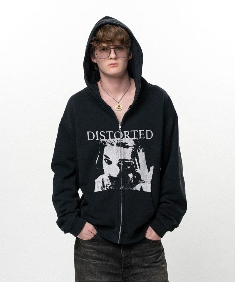 KAMIYA/"DISTORTED Girl" Zip-up Hoodie black S