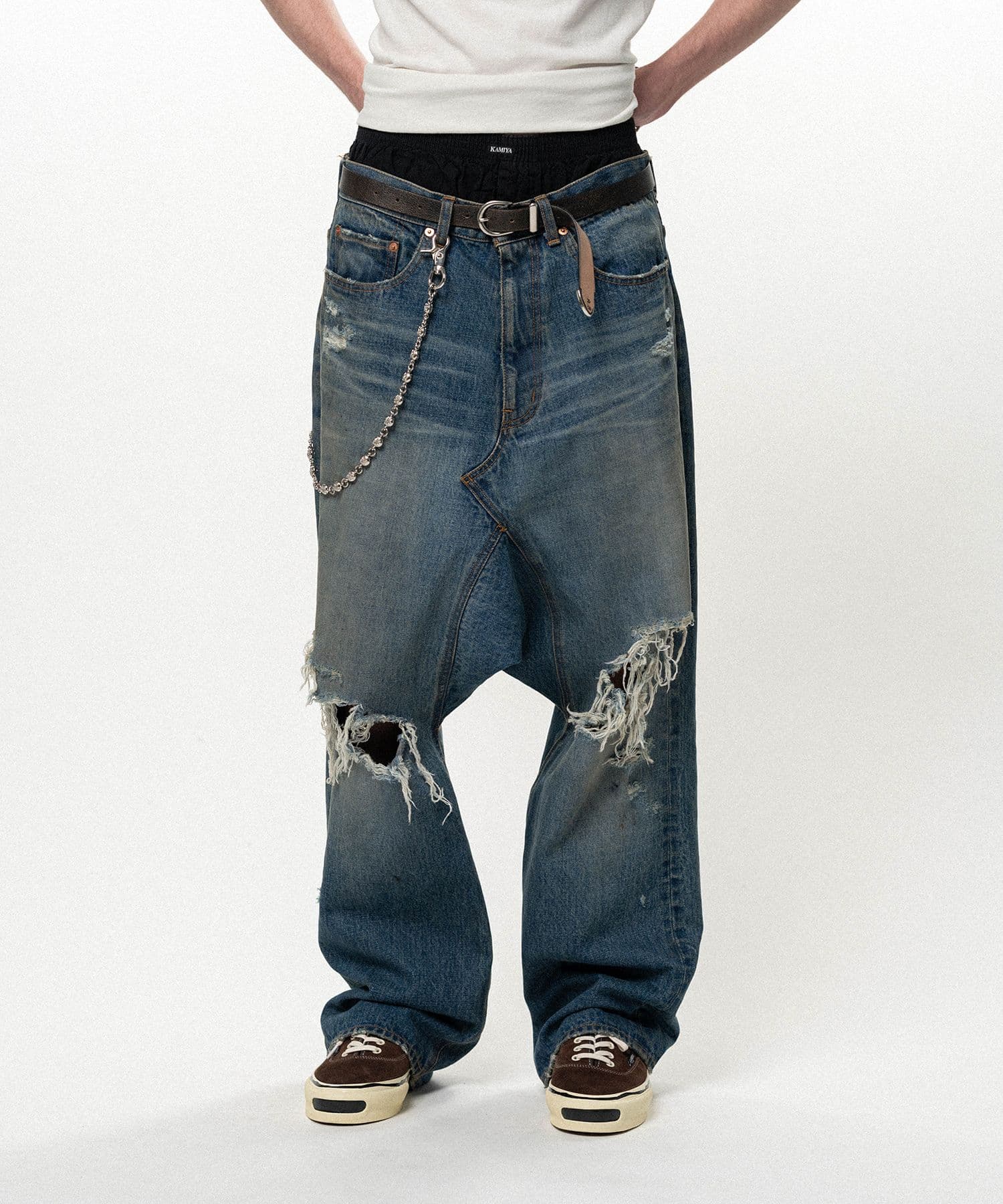 KAMIYA/Distressed Sarouel Denim Pants INDIGO M