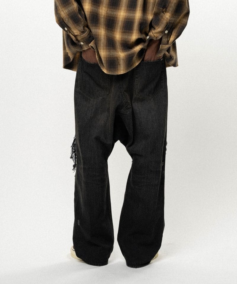 KAMIYA/Distressed Sarouel Denim Pants black M