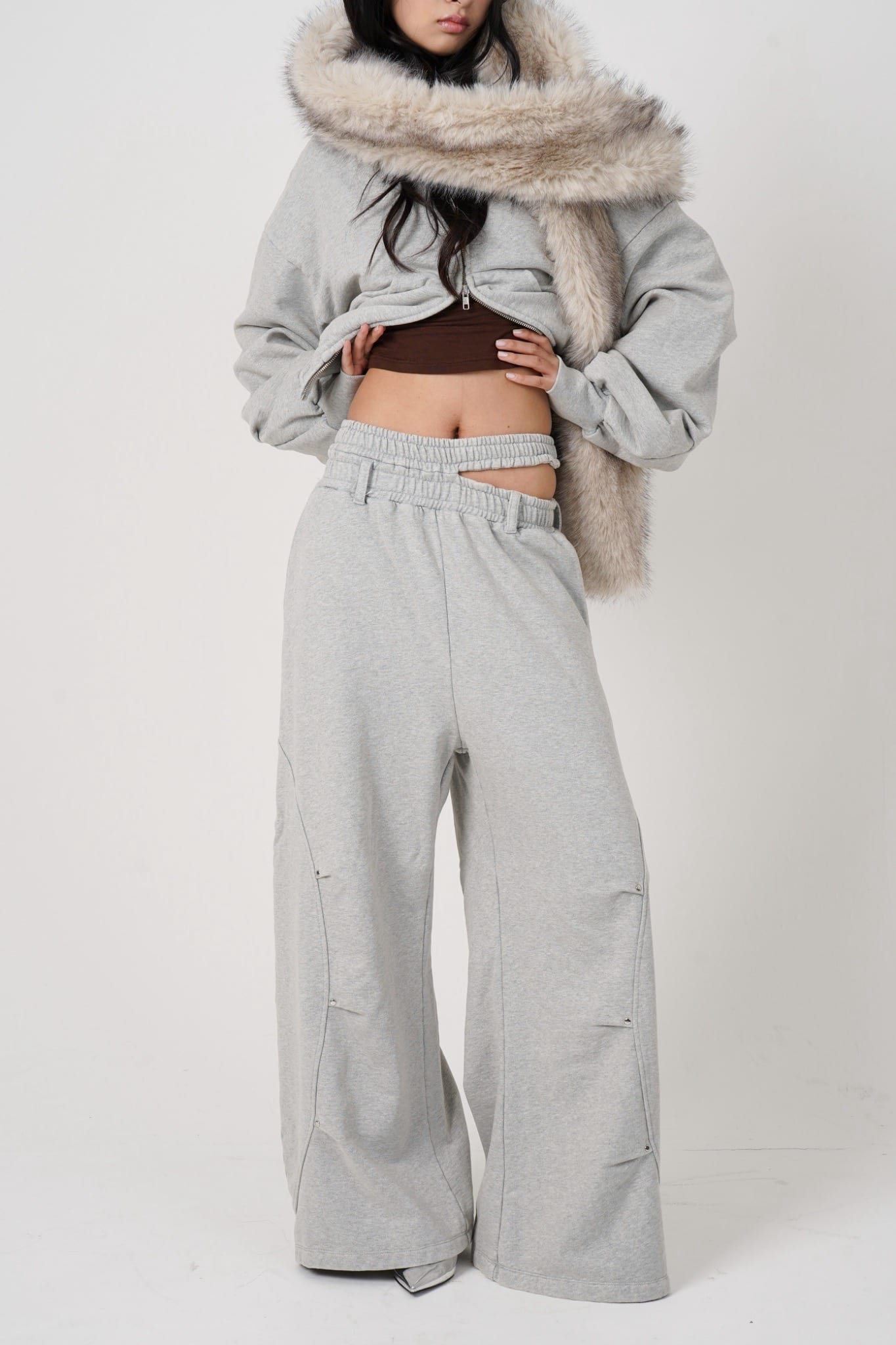 MITSUKI/ミツキ/Eyelet Tuck Sweat Pants (gray) gray S