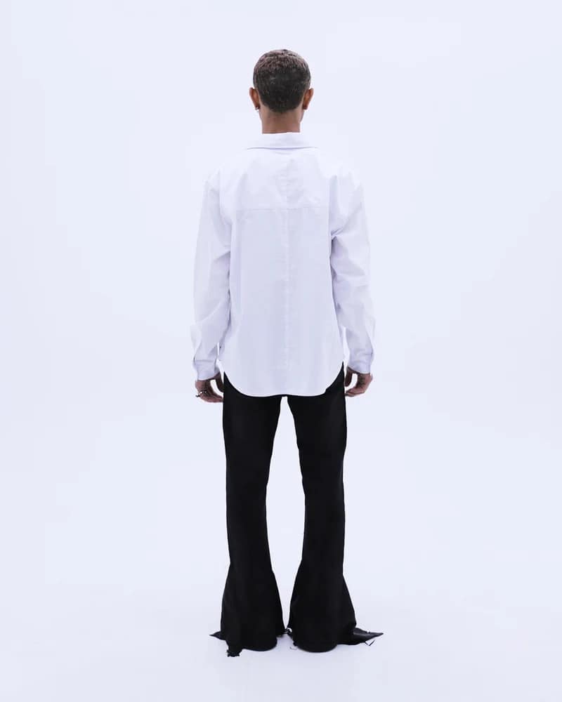 LAST NEST/White Cross Button L/S Shirts / White white L