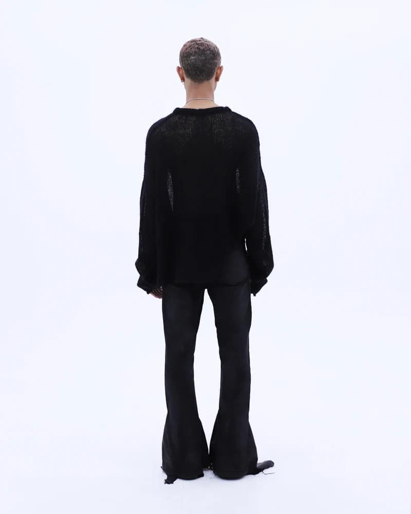 LAST NEST/Cross See-through Knit Sweater / Black black M