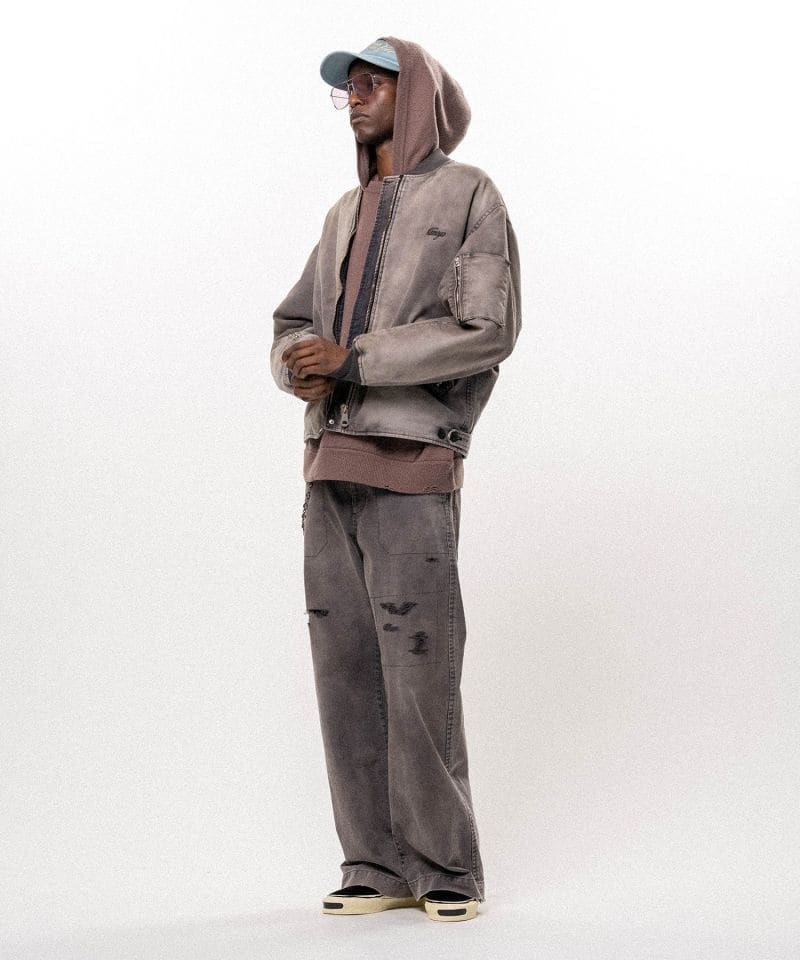 KAMIYA/Embroidered Sun Faded Like Flight Jacket DARK GRAY S