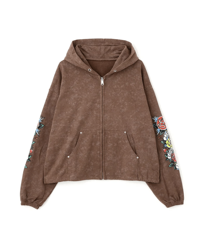 FR(13)NDS × Ed Hardy/フレンズ × エド・ハーディ/コラボジップフーディ brown L