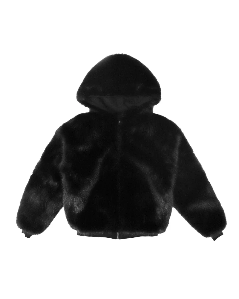 LAST NEST/Reversible Fur Hoodie / Black black XL