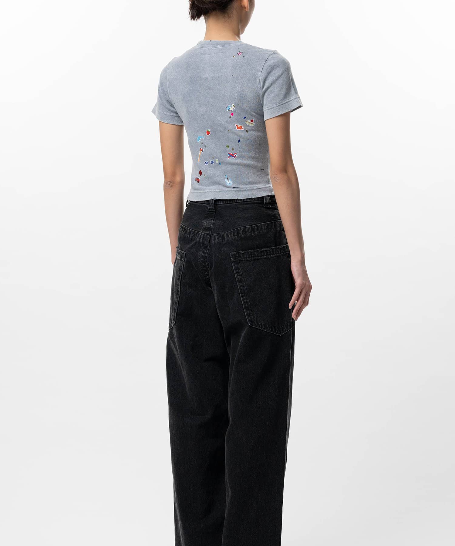 Maison MIHARA YASUHIRO/Kids Sticker Print Bleached Mini T-shirt blue 36