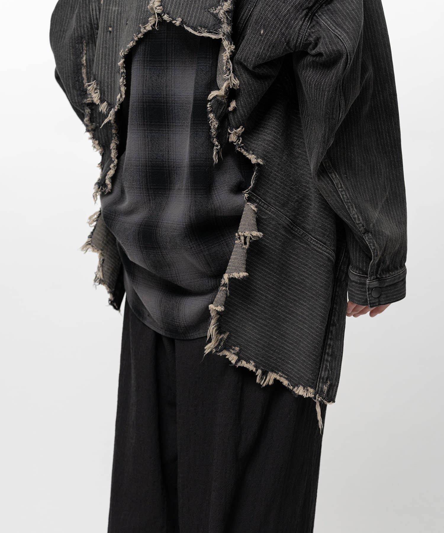 Maison MIHARA YASUHIRO/Check Shirt Layered Denim Jacket black 44